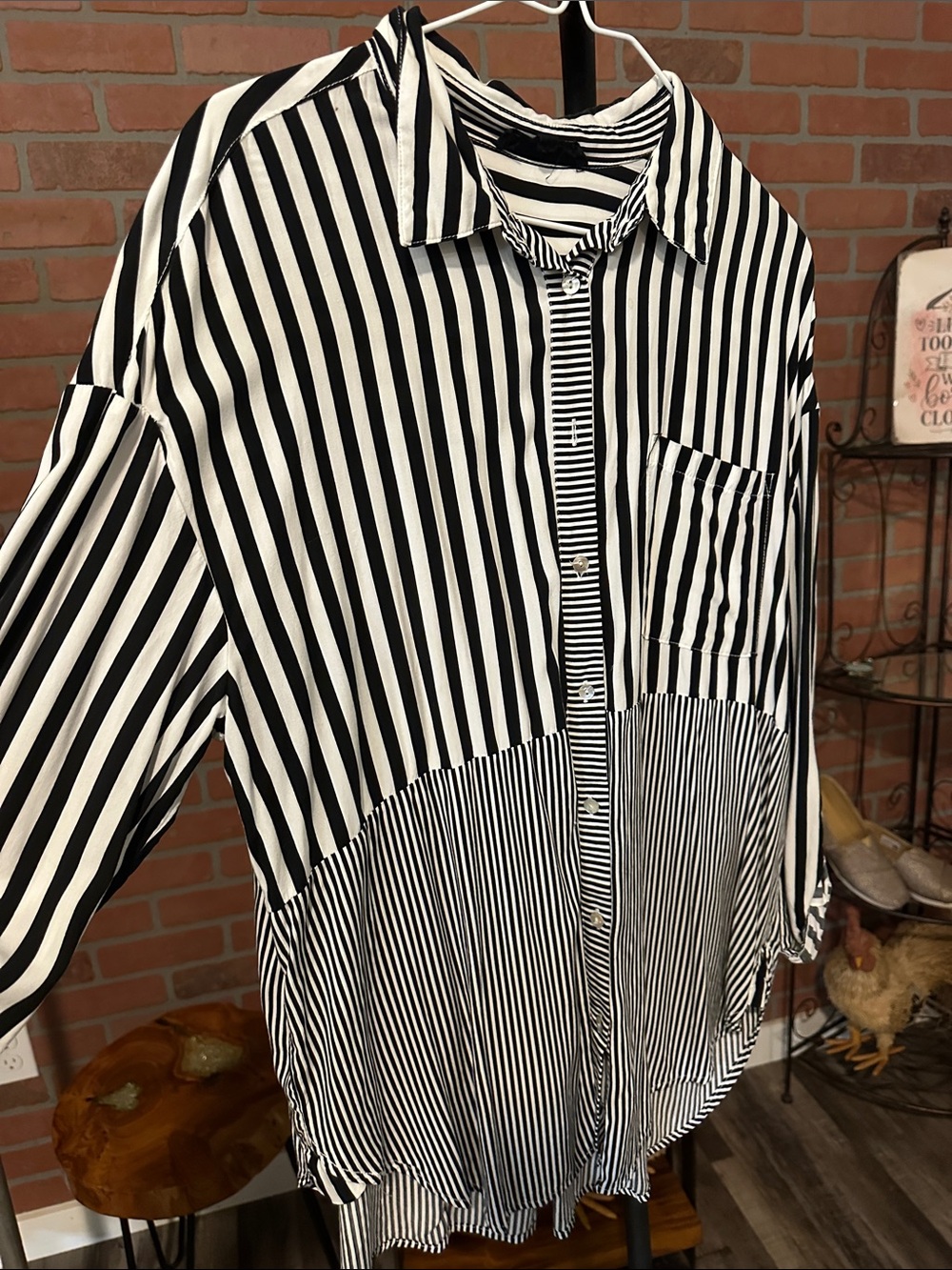 Jane and Delancey Black and White Striped Button-Down Shirt